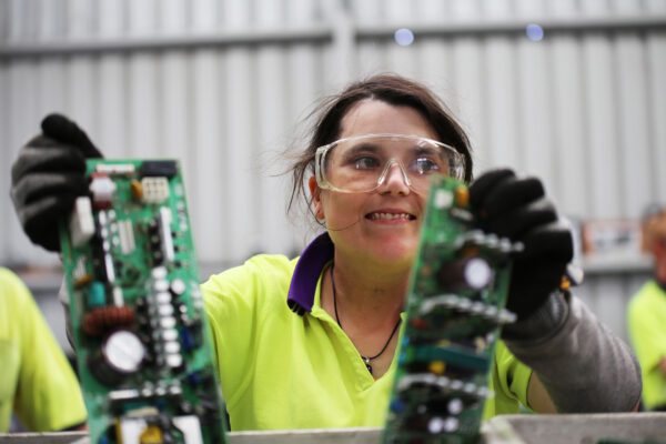 endeavour foundation kippa ring busines solutions ewaste 02 Circuit boards being sorted and prepared inside a Endeavour Foundation facility, supporting practical e‑waste solutions for safe processing and material recovery.