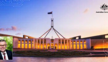 Australian Parliament House at sunset with the national flag flying, featuring the Australian Government logo and visual elements related to the EP Reform Bill 2025.