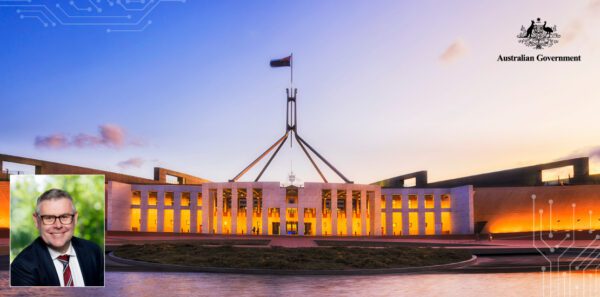 Australian Parliament House at sunset with the national flag flying, featuring the Australian Government logo and visual elements related to the EP Reform Bill 2025.