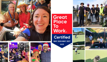 ANZRP team culture photos with Great Place to Work certification badge (2026–2027).